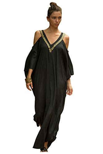 Landove Vestido Hombros Descubiertos Mujer Camisolas y Pareos Indios Bohemio Chic Tunica Piscina Caftan Africano Kaftan Etnico Kimono Flores Ropa Hawaiana Traje de Baño Playa Bikini Cover Up