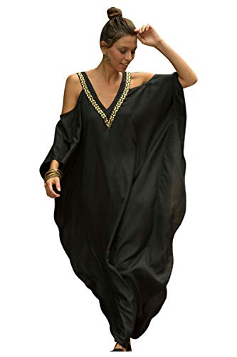 Landove Vestido Hombros Descubiertos Mujer Camisolas y Pareos Indios Bohemio Chic Tunica Piscina Caftan Africano Kaftan Etnico Kimono Flores Ropa Hawaiana Traje de Baño Playa Bikini Cover Up