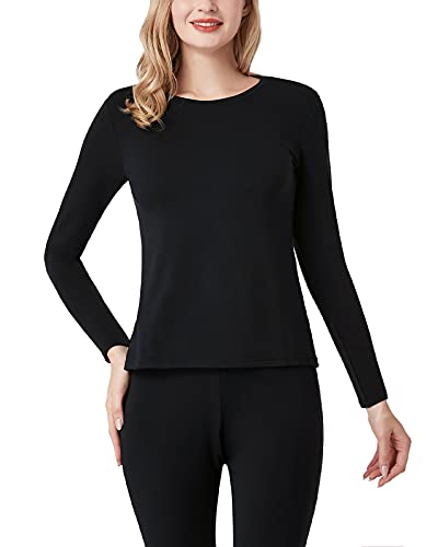 LAPASA Camiseta Térmica Mujer Cuello Redondo Cuello Alto Ropa Interior Térmica Invierno Peso Mediano Tegnología Heat+ Caliente y Transpirable L67/L70 M Negro