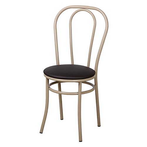 laruss 2 sillas Vienesas de Metal Beige Ral1019 y Asiento de Piel sintética marrón para salón, Cocina, Restaurante, Bar,marrón, 2 Unidades