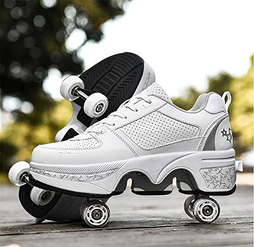 LDTXH Doble Rodillo Zapatos De Skate Zapatos Invisible De Polea De Zapatos Zapatillas De Deporte Luz Zapatos Zapatos Multiusos, niños Zapatos con Ruedas,37