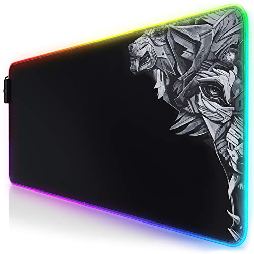 LED Alfombrilla para ratón XXL Gaming Mouse Pad 800x300 mm RGB Multicolor 7 Colores - 4 Modos de Efectos - Mejora la precisión y la Velocidad - Superficie Inferior de Goma -