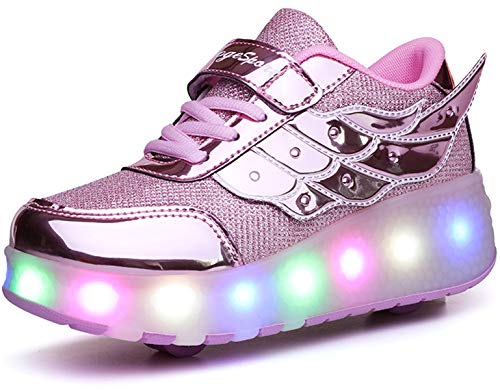 LED Zapatillas con Luces Ruedas Automática Retráctiles Ruedas Ajustables Zapatos de Skate Roller Deportivos Zapatos Luminosas Flash Patines Sneaker para Niños Niñas