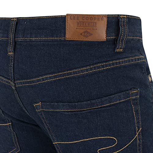 Lee Cooper, Ropa para hombre de seguridad en el trabajo de estiramiento de 5 bolsillos Denim Jeans Pantalones, Azul marino, Tamaño 34" cortocircuito de la cintura 29" Pierna, armada, breve 34w (LCPNT219_NW30L_34)