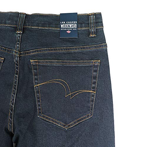 Lee Cooper, Ropa para hombre de seguridad en el trabajo de estiramiento de 5 bolsillos Denim Jeans Pantalones, Azul marino, Tamaño 34" cortocircuito de la cintura 29" Pierna, armada, breve 34w (LCPNT219_NW30L_34)