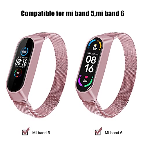 Leelbox Correa para Xiaomi Mi Band 6 / Xiaomi Mi Band 5 / Amazfit Band 5, Pulsera Metal Correas Imán de Actividad Reloj Wristband Recambio Bandas de Acero Inoxidable magnético Strap (Rosa)