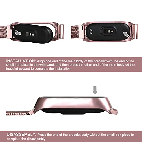 Leelbox Correa para Xiaomi Mi Band 6 / Xiaomi Mi Band 5 / Amazfit Band 5, Pulsera Metal Correas Imán de Actividad Reloj Wristband Recambio Bandas de Acero Inoxidable magnético Strap (Rosa)