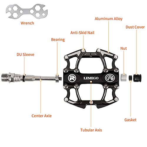 LEMEGO Pedales Bicicleta MTB, Pedales Bicicleta Montaña Rosca 9/16" Pedal CNC Antideslizante Aleación de Aluminio Plataforma Cojinete Sellado para MTB BMX Bicicleta Carretera Ciudad Urbana Ciclismo