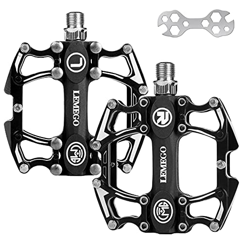 LEMEGO Pedales Bicicleta MTB, Pedales Bicicleta Montaña Rosca 9/16" Pedal CNC Antideslizante Aleación de Aluminio Plataforma Cojinete Sellado para MTB BMX Bicicleta Carretera Ciudad Urbana Ciclismo