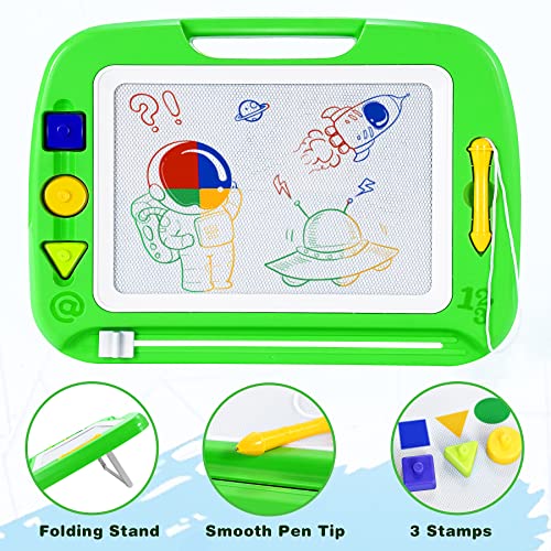 lenbest Pizarra Magnética Infantil, 42x32cm Doodle Magnético Infantil,Tablero de Dibujo Magnético, Juguetes Educativos para Niños, con Soporte, 3 Sellos y 1 Plumas, 2 3 4 5 Años