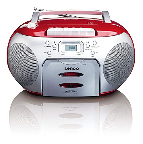 Lenco SCD-42 Rojo, Plata - Radio CD (FM, Jugador, CD,CD-R,CD-RW, Stop automático, Repetir, LCD, Rojo, Plata)