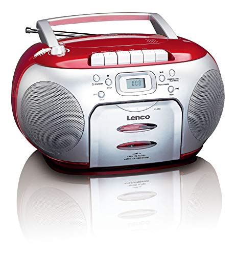 Lenco SCD-42 Rojo, Plata - Radio CD (FM, Jugador, CD,CD-R,CD-RW, Stop automático, Repetir, LCD, Rojo, Plata)