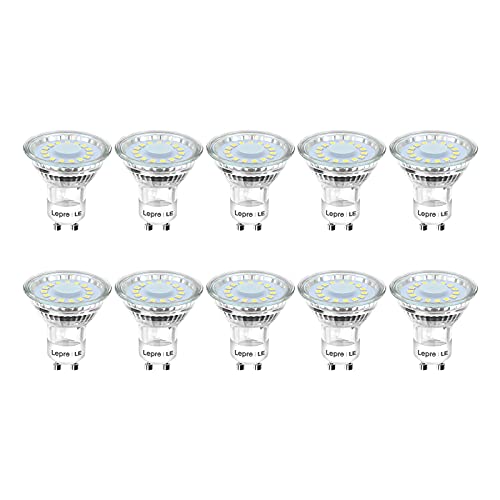 Lepro Bombillas LED GU10 4W, Bombilla GU10 LED Equivalente 50W Halógena, Lámpara LED GU10 350 lumen Blanco Cálido 2700k, Ángulo de haz de 120°, Paquete de 10