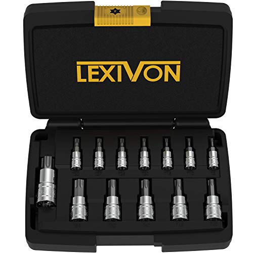 LEXIVON Juego de Llaves de Vaso Torx de Acero aleado S2 Premium | Juego de 13 Piezas Star T8 - T60 | Estuche de Almacenamiento Mejorado (LX-143)