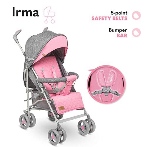 LIONELO Irma Silla de paseo plegable Diseño ultraligero 7 kg Respaldo ajustable Para niños de hasta 15 kg 6-36M Cinturones de seguridad de 5 puntos Cesta de la compra