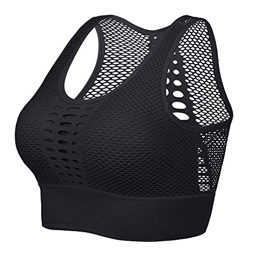 Litthing Sujetador Deportivo Mujer Bra Deporte sin Costuras Malla Transpirable Sujetadores para Yoga Fitness Run Ejercicio (Negro, M)