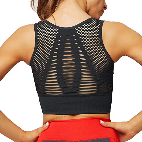 Litthing Sujetador Deportivo Mujer Bra Deporte sin Costuras Malla Transpirable Sujetadores para Yoga Fitness Run Ejercicio (Negro, M)