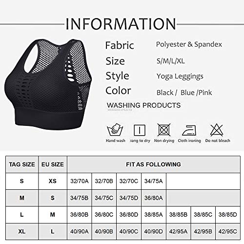 Litthing Sujetador Deportivo Mujer Bra Deporte sin Costuras Malla Transpirable Sujetadores para Yoga Fitness Run Ejercicio (Negro, M)