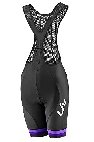 LIV Race Day XS Bib - Culotte corto acolchado para ciclismo, bicicleta MTB de carretera para mujer, color negro y morado