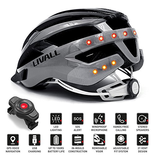 livall MT1 Música, luz trasera, intermitente, sistema de navegación, función de llamada y SOS bicicleta casco, todo el año, unisex, color schwarz/anthrazit, tamaño 58-62 cm