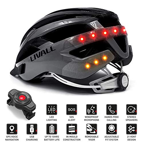 LIVALL MT1 Musik, Rücklicht, Blinker, Navigation, Anruffunktion und SOS-System Casco de Bicicleta, Unisex Adulto, Negro/Antracita, M (54-58 cm)