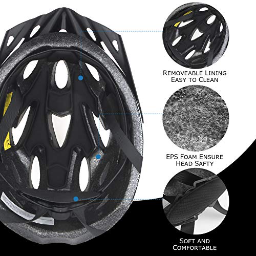 LIVLOV Casco Bicicleta Unisex Adulto Unisexo Ajustable 56-62 cm con Visera y Forro Desmontable Especializado para Ciclismo de Montaña Motocicleta (Negro-Blanco)