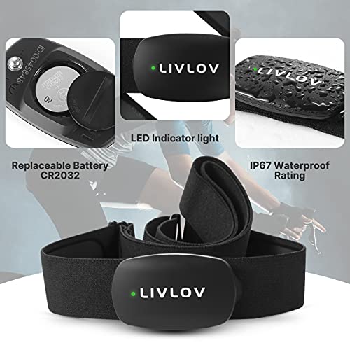 LIVLOV Frecuencia Cardíaca Bluetooth Ant+, Sensor de frecuenciacardíaca Banda Monitor Compatible con Garmin Polar Wahoo Zwift Peloton Endomondo