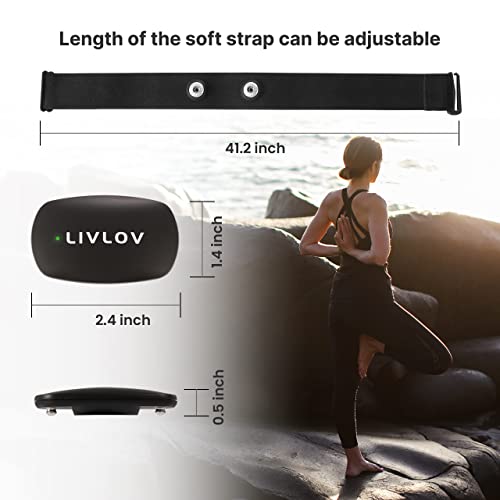 LIVLOV Frecuencia Cardíaca Bluetooth Ant+, Sensor de frecuenciacardíaca Banda Monitor Compatible con Garmin Polar Wahoo Zwift Peloton Endomondo