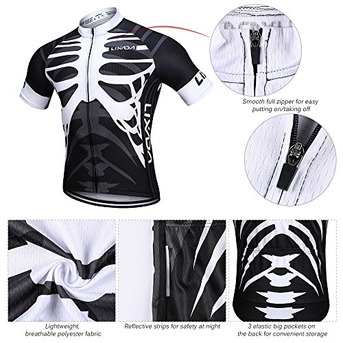 Lixada Conjunto de Maillot de Ciclismo para Hombre, Camiseta de Ciclismo de Manga Corta de Secado Rápido y Transpirable + Shorts Acolchados de Gel (Tipo 1, L)