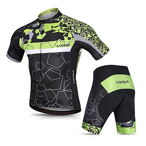 Lixada Maillot Ciclismo Hombre Verano Respirable Secado Rápido Camisa de Manga Corta y Pantalones Cortos de Gel Acolchado