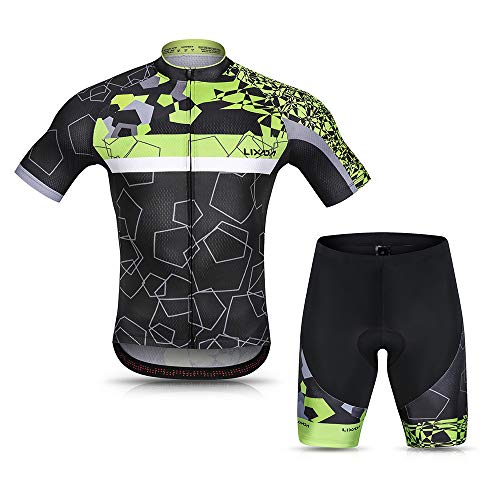 Lixada Maillot Ciclismo Hombre Verano Respirable Secado Rápido Camisa de Manga Corta y Pantalones Cortos de Gel Acolchado