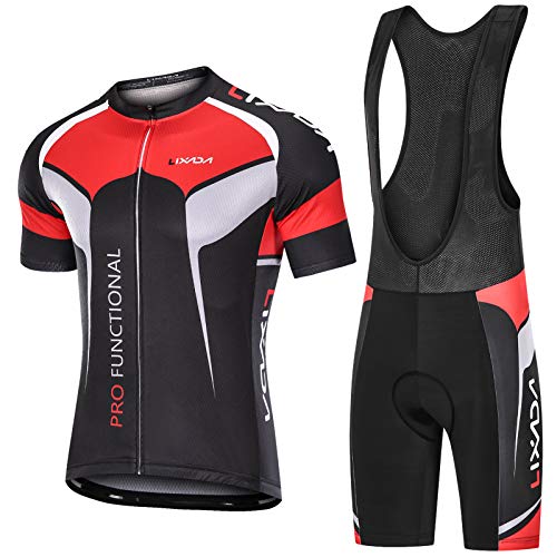 Lixada Maillots de Ciclismo Hombres Camiseta y Pantalones Cortos de Ciclismo Conjunto de Ropa para Ciclismo al Aire Libre