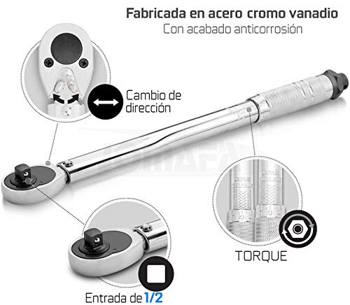 LLAVE DINAMOMETRICA 1/2" 13.6-203.5 Nm con alargador, reductor y certificado de calibración