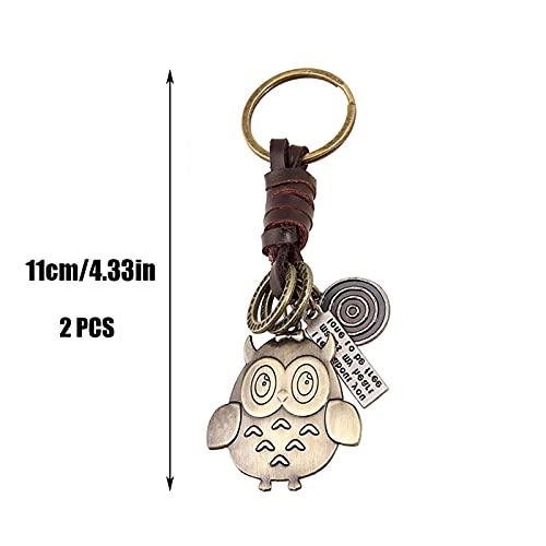 Llavero Vintage Personalidad Llavero Cuero Vaca Vintage Llavero Búho Retro Búho Llavero Vintage Llavero Piel De Búho para Pequeño Recuerdo Regalo De Cumpleaños Forma De Búho Llavero 2 Pcs