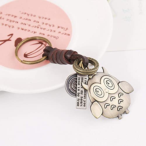 Llavero Vintage Personalidad Llavero Cuero Vaca Vintage Llavero Búho Retro Búho Llavero Vintage Llavero Piel De Búho para Pequeño Recuerdo Regalo De Cumpleaños Forma De Búho Llavero 2 Pcs