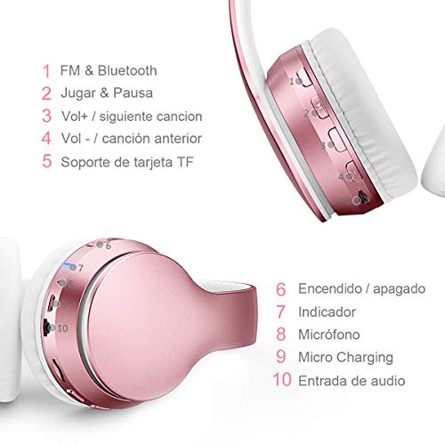 LOBKIN Auriculares Bluetooth 5.0 inalambricos de Diadema Cascos Plegables, Casco Bluetooth con Sonido Estéreo Micro SD/TF, FM con micrófono y Audio Cable para Movil, PC, Tablet