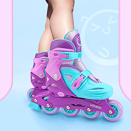 Locavun Patines en Línea con Luz Ajustable de 5 Tamaños para Niños, Patines Rígidos para Niñas y Niños (púrpura, M)