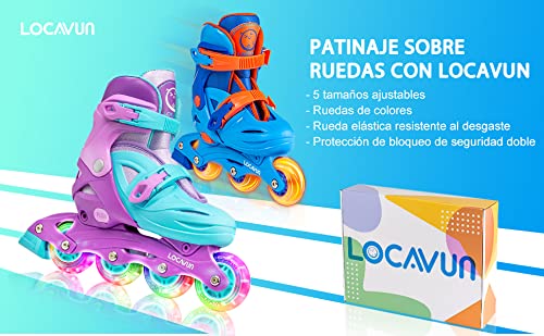 Locavun Patines en Línea con Luz Ajustable de 5 Tamaños para Niños, Patines Rígidos para Niñas y Niños (púrpura, M)