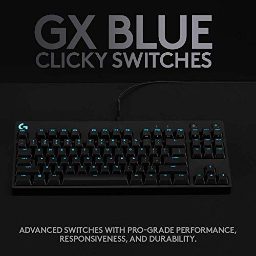 Logitech G PRO TKL Teclado Gaming Mecánico sin teclado numérico, Teclas GX-Clicky Azules, RGB LIGHTSYNC, Diseño portátil para esports, Cable Micro USB Desmontable, Disposición QWERTY US - Negro