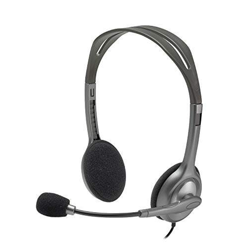 Logitech H110 Auriculares con Cable, Sonido Estéreo con Micrófono Giratorio, Dos Clavijas de Conexión Jack 3,5mm, PC/Mac/Portátil , Negro