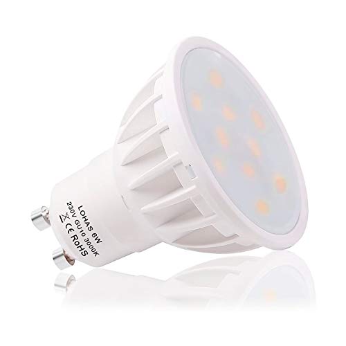 LOHAS 5 x 6W GU10 Bombilla LED, Lámparas Halógenas Equivalentes a 50W, Blanco Calído, 3000K, 500LM, Angulo de Haz de 120°, 230-240V, No Regulable