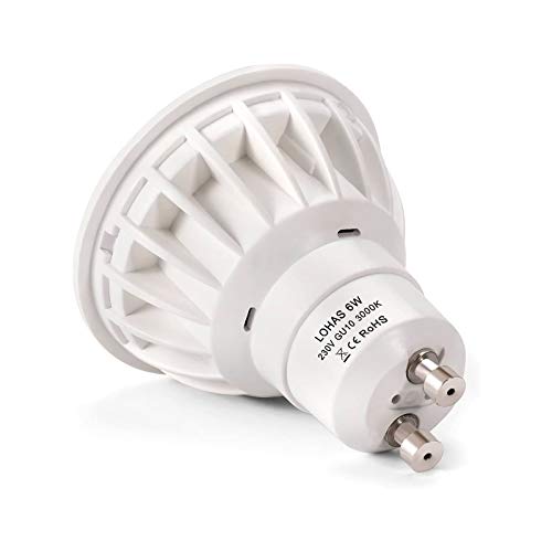 LOHAS 5 x 6W GU10 Bombilla LED, Lámparas Halógenas Equivalentes a 50W, Blanco Calído, 3000K, 500LM, Angulo de Haz de 120°, 230-240V, No Regulable