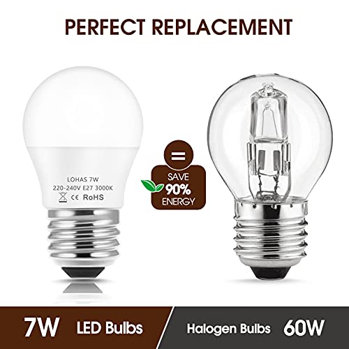 LOHAS 7W E27 Bombilla LED, Bombillas LED G45 Esférica, equivalente a 60W, Blanco Cálido 3000K, 600 Lumens, E27 Rosca Edison bombillas, Bombilla LED E27, No Regulable,Paquete de 3