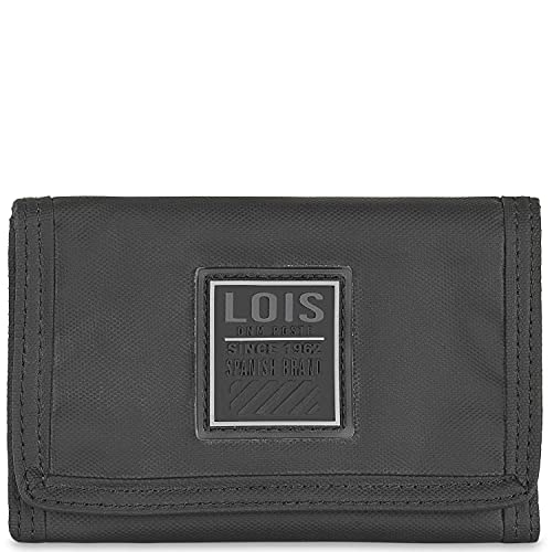 Lois - Cartera de Lona Recubierta Impermeable para Hombre. Diseño Original y Exclusivo. Múltiples Compartimentos: Billetera, Monedero 309201, Color Negro