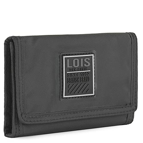 Lois - Cartera de Lona Recubierta Impermeable para Hombre. Diseño Original y Exclusivo. Múltiples Compartimentos: Billetera, Monedero 309201, Color Negro