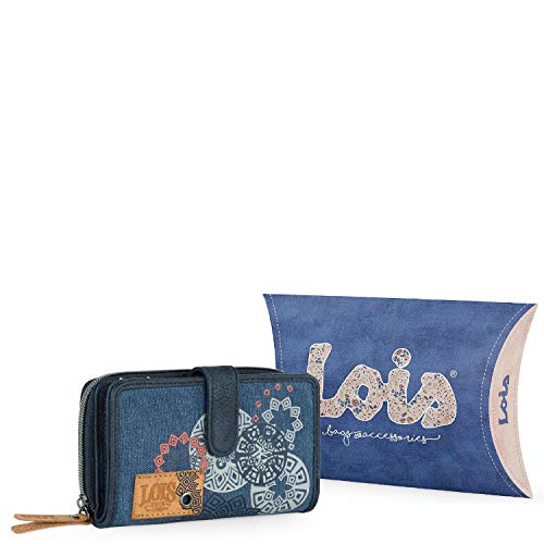 Lois - Cartera de Mujer de Lona y Piel Sintética con Monedero, Tarjetero y Billetera Estilo Denim con Motivos Mandala Ideal para Uso Diario310516, Color Azul