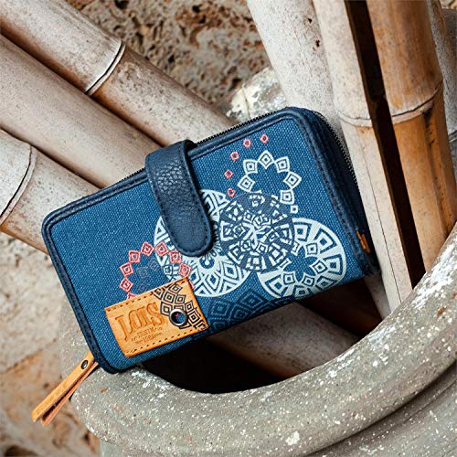 Lois - Cartera de Mujer de Lona y Piel Sintética con Monedero, Tarjetero y Billetera Estilo Denim con Motivos Mandala Ideal para Uso Diario310516, Color Azul