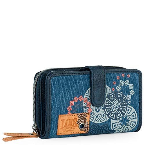 Lois - Cartera de Mujer de Lona y Piel Sintética con Monedero, Tarjetero y Billetera Estilo Denim con Motivos Mandala Ideal para Uso Diario310516, Color Azul