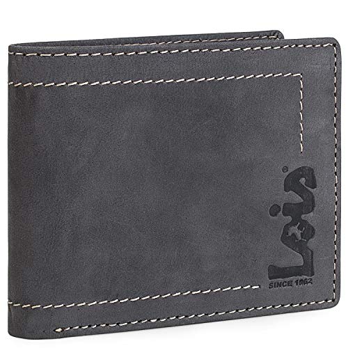 Lois - Cartera Hombre Piel Genuina Cuero. Monedero, Tarjetero con Sistema Bloqueo RFID. Marca Original y Genuina. Diseñada en España 201512, Color Negro