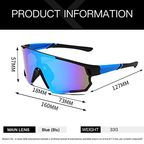 Long Keeper Gafas Ciclismo Hombres Mujeres Gafas de Sol Deportivas Polarizadas Gafas Bicicleta con 3 Lentes Intercambiables para Corriendo MTB (Marco azul-Lente Gris+Amarillo+Azul)